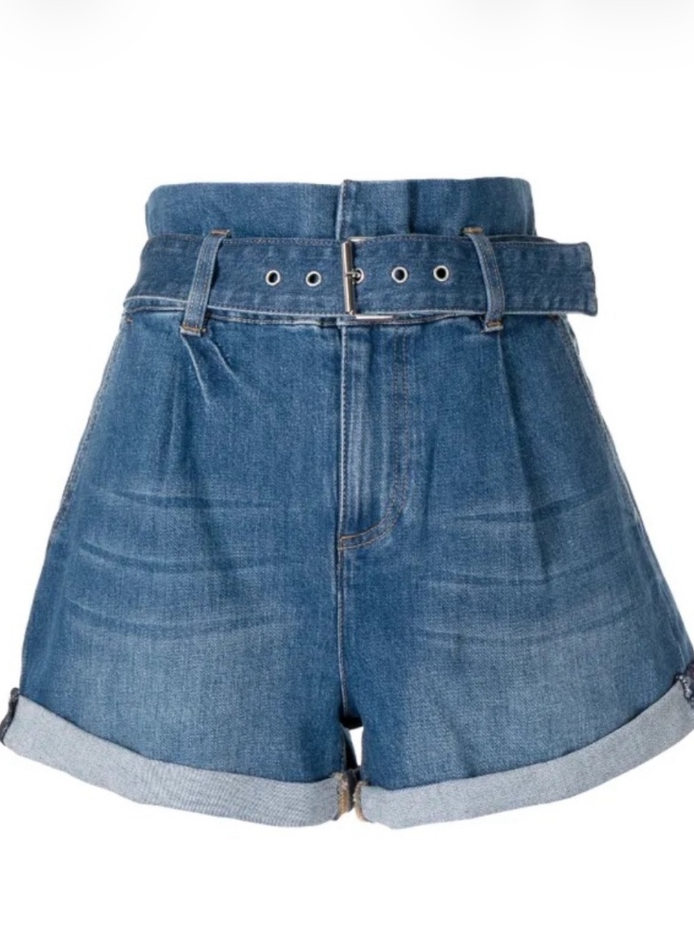 Alice + Olivia Rosemary Belted High-Waist Rolled Hem Denim Shorts